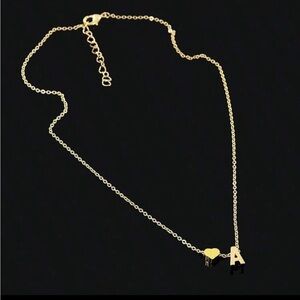 Gold Heart and Initial Necklace Stainless Steel NWOT